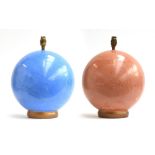 A pair of extremely heavy stained marble style orb lamps, the base marked Hearn & Klasicki, England