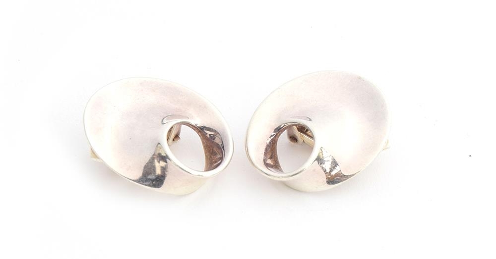 Vivianna Torun Bülow-Hübe for Georg Jensen, a pair of silver clip-on modernist earrings, design
