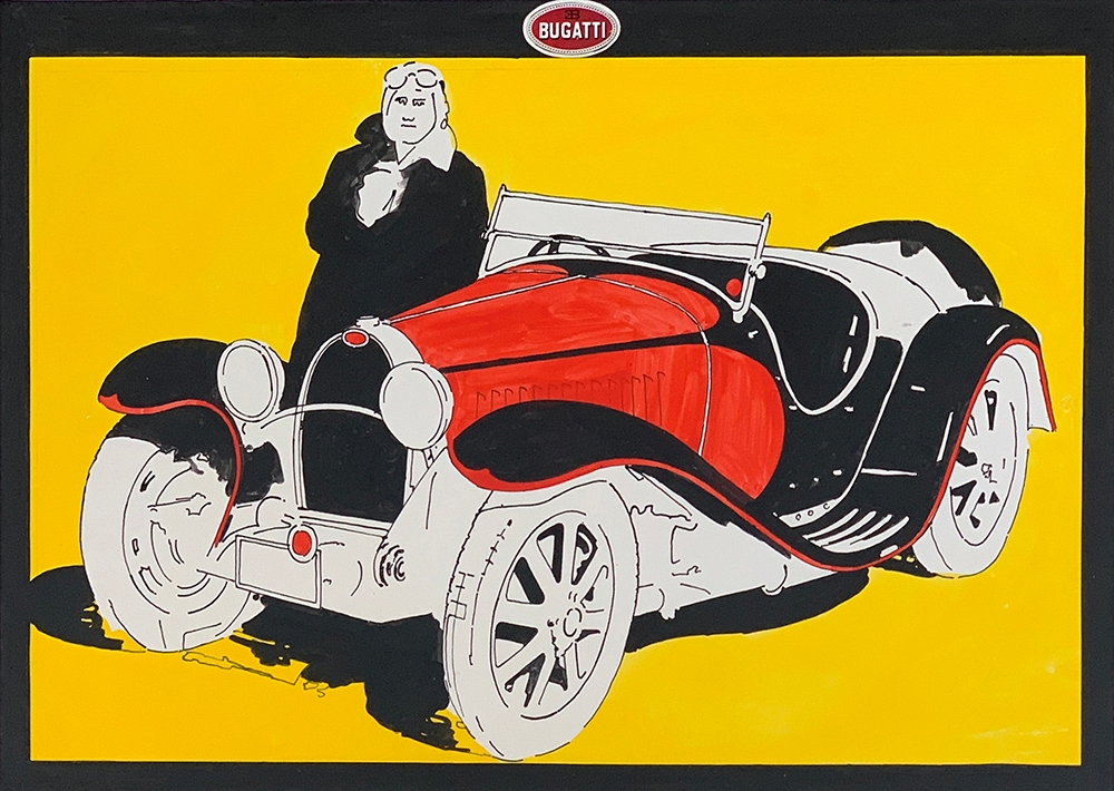 Jeffrey Morgan (b.1942) Bugatti - 1960s design for tin print for JRM Designs Ltd, poster colour on