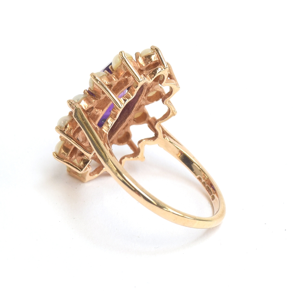 A 9ct gold, amethyst and split pearl cluster ring, size Q 1/2, approx. 5g - Image 3 of 3