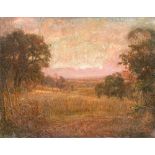Alfred East (1844- 1913), oil on canvas, harvest sunset, signed lower left, 71x91cm