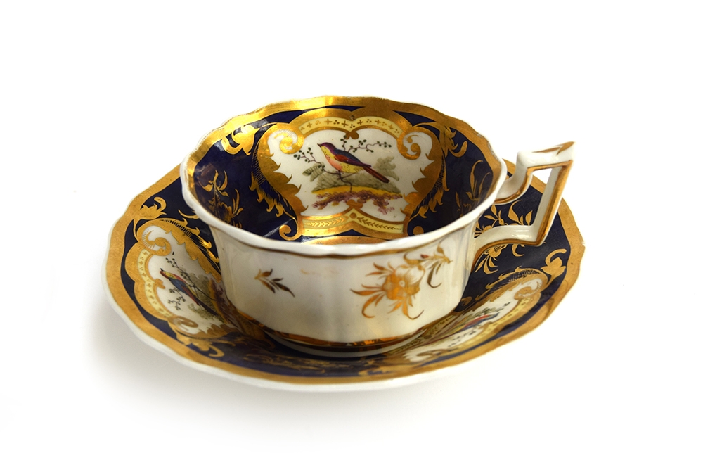 A pair of 19th century Grainger teacups and saucers c.1830, Royal Flute shape, panels of floral - Image 2 of 3