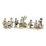 A collection of mainly Sitzendorf porcelain figurines, the tallest 20cm high (8)