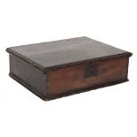 A late 17th/early 18th century oak bible box, engraved with initials IM, original hinges, 66cm wide,