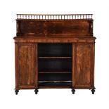 A William IV rosewood side cabinet, circa 1835, with galleried superstructure, the pair of
