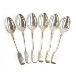 A matched set of six fiddle pattern teaspoons, three by Johnson, Walker & Tolhurst Ltd, London 1895,