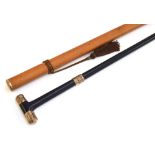 A late Victorian ebony and gold knopped and collared walking cane, hallmarks for Birmingham 1898,