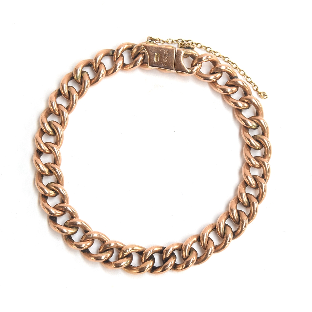 A 9ct gold curb link bracelet, 20cm long, approx. 13g