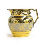 A Staffordshire pearlware silver lustre jug, c.1820-40, canary yellow ground, decorated with
