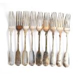 A set of nine Victorian fiddle pattern table forks by Josiah Williams & Co, Exeter 1867, 22.3ozt