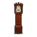 A Regency mahogany longcase clock, circa 1820, with eight-day bell striking movement, the painted