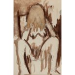 Joseph Herman R.A. (British 1911-2000) Nude, sepia wash and pencil, 19cm x 12cm Provenance: Goldmark