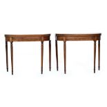 A pair of Regency mahogany D section tea tables, double gatelegs, turned tapering supports, 92cm