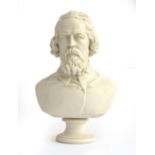 A mid-19th century Adams & Co. parian library bust of Alfred Tennyson, after the sculpture by Thomas