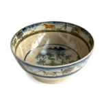 An 18th century English Delftware bowl, underglaze painted, bearing crest 'Port Farmer's Club, Hospi