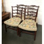 A set of four 19th century mahogany dining chairs, with curved stuffover seats, on square moulded