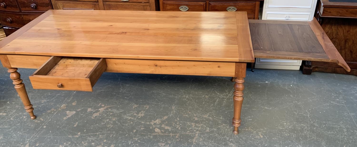 A French fruitwood farmhouse kitchen table, with bread slide, 195x85x73cmH - Image 2 of 3