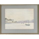 Michael Frost, watercolour of boats on a loch, 25x35cm