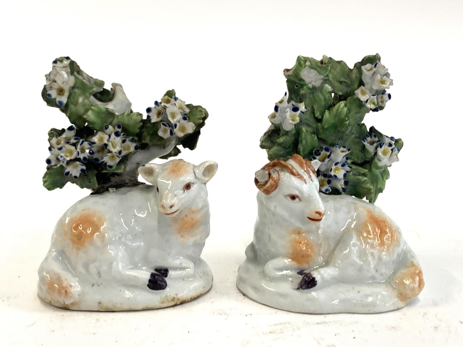 A small pair of Staffordshire deer with encrusted bocage; a similar pair of sheep; and a single - Image 2 of 7