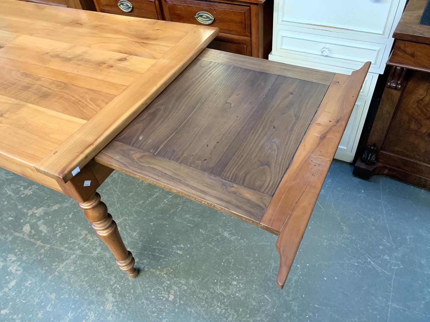 A French fruitwood farmhouse kitchen table, with bread slide, 195x85x73cmH - Image 3 of 3