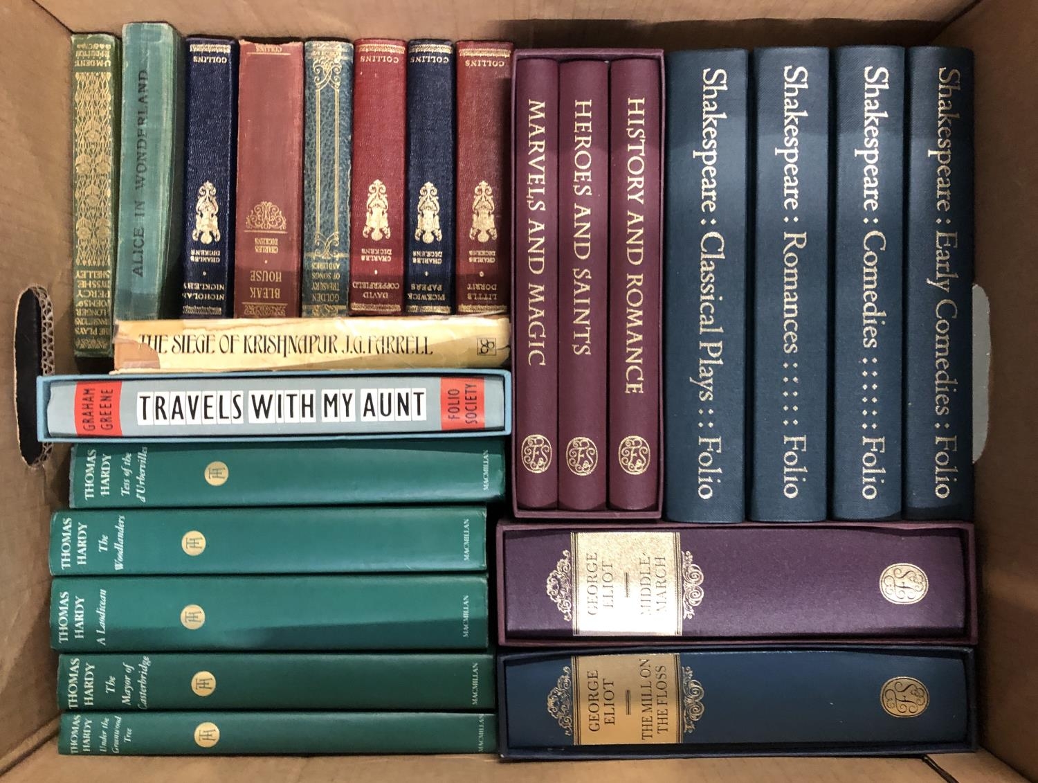 A box of good hardback books to include Folio Society: George Eliot, Middle-March and mill on the