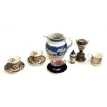A mixed lot of ceramics to include jasperware jug, Vienna porcelain twin handled urn on pedestal,