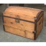 A pine domed travel trunk, 68x44x49cmH
