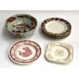 A 19th century Ironstone Imari pattern fruit bowl, together with 7 Doulton Burslem 'Melrose'
