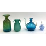 A Mdina glass vase, 20.5cmH; together with a Sherekat frosted glass jug; art glass teapot etc (4)