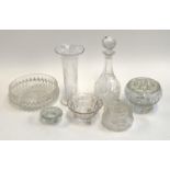 A mixed lot of cut glass items to include decanter, 30cmH to top of stopper, etc