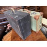 A vintage green canvas and leather suitcase, 68cmW; together with one other, 66cmW