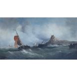 George Knight (Fl.1872-1892), oil on canvas, tall ships in a rough sea, signed lower left, 45x81cm