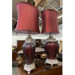 A pair of glass mosaic style table lamps, 76cmH