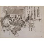 Ken Howard RA (b.1932), 'The Lecture', pen and ink, signed and dated '85 lower right, 26x35.5cm