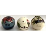 Three Moorcroft for Liberty pomanders, dated 1986, 1987 and 1988, each approx. 7cmH