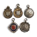 A collection of five 1930's silver football medals: Eastern Suburban Football League 2nd Div. 1935-
