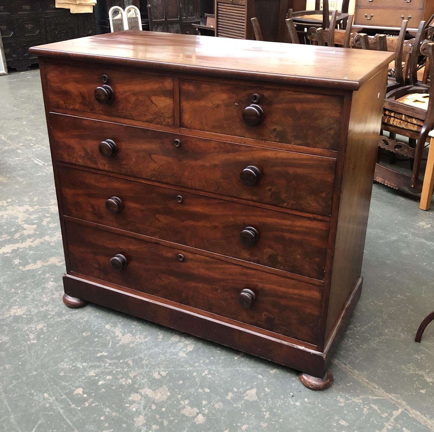 A 19th century mahogany chest, two short over three long drawers, on plinth base, 110x56x103cmH