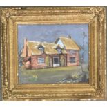 20th century, oil on board, thatched cottage, signed indistinctly, 26x31cm