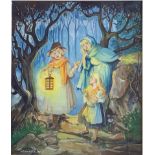 Patience Arnold (1901-1992), children in a dark forest, watercolour on paper, signed lower left,
