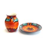 A Poole Pottery Volcano vase, 20cmH, together with a no. 4 volcano dish, 26.5cmD