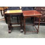 A nest of three tables with leather inset tops, together with a barleytwist occasional table