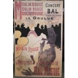 A modern reproduction Moulin Rouge poster backed on board, 148x91cm