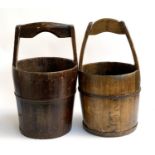 Two Chinese rice buckets, each with steel banding, approx. 60cmH