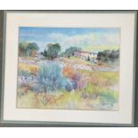 A 20th century watercolour of French terraces, signed indistinctly, 43x53.5cm