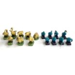 A lot of 16 Chinese glazed duck figurines, the tallest 8cmH