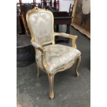 A modern Louis XV style open armchair, with stuffover seat, 62cmW