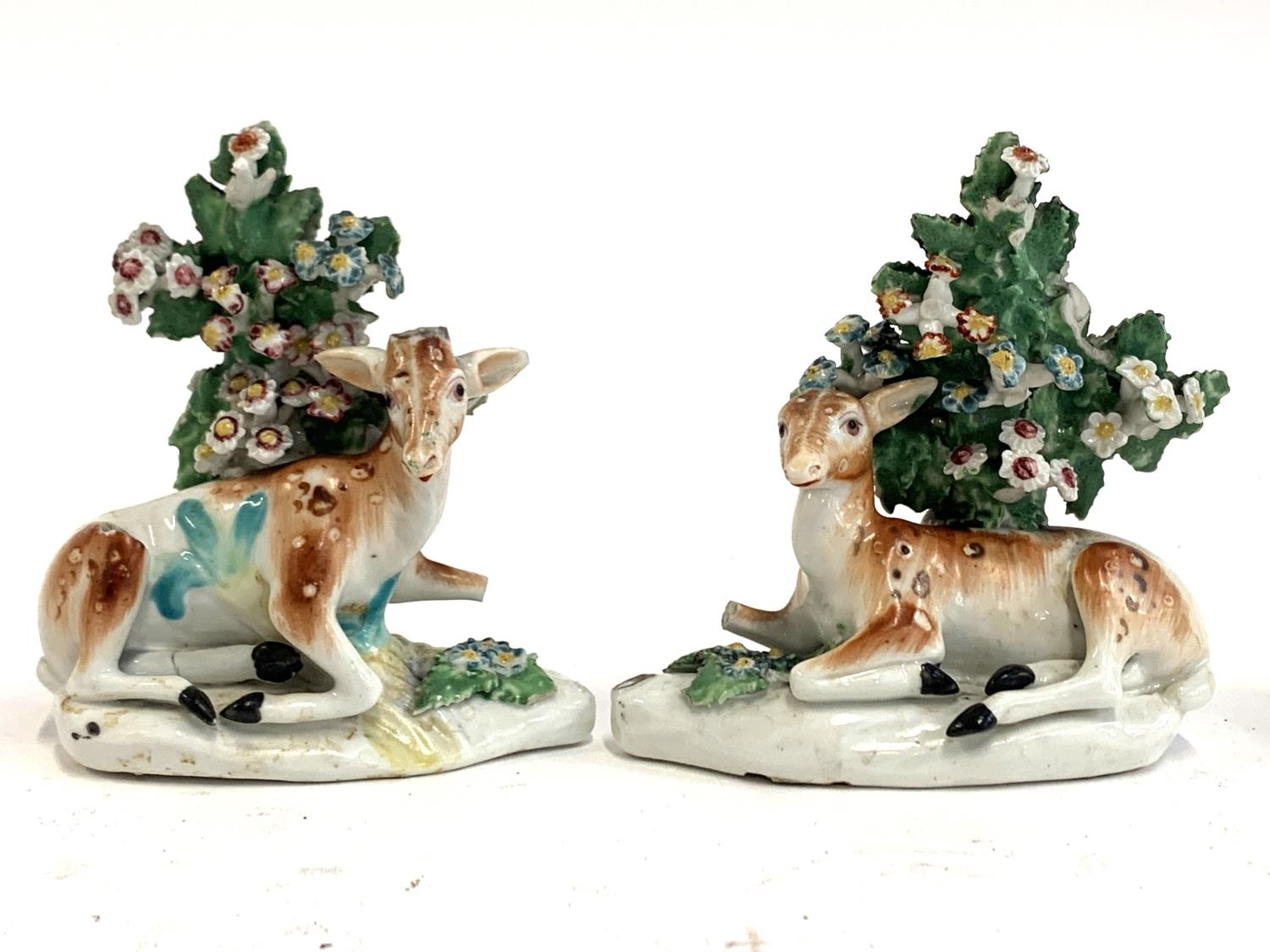 A small pair of Staffordshire deer with encrusted bocage; a similar pair of sheep; and a single - Image 3 of 7