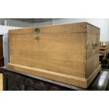 A pine blanket box with brass carry handles, 91x54x47cm