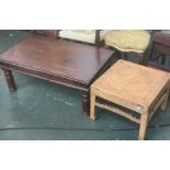 An Eastern hardwood coffee table, 40cmH; together with one other square occasional table, 38cmH