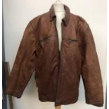 An Akaso heavy brown leather jacket